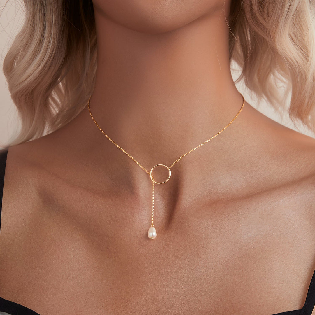925 Sterling Silver Necklace with Gold Plated Freshwater Pearl - 60cm Length