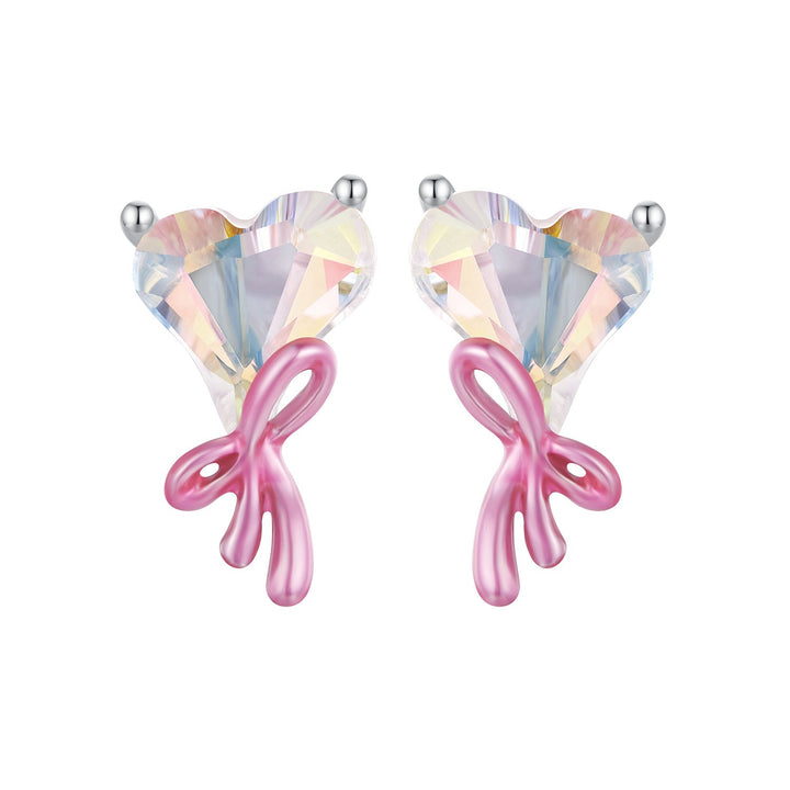 925 Sterling Silver Enamel Earrings with Transparent Glass for Women