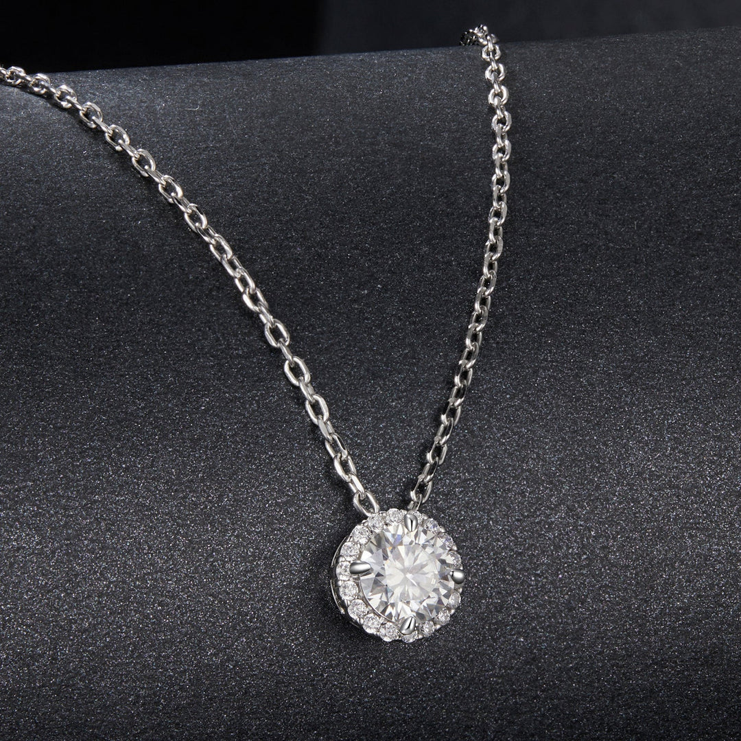 925 Sterling Silver Moissanite Necklace 40+5cm with Pavé Setting for Women