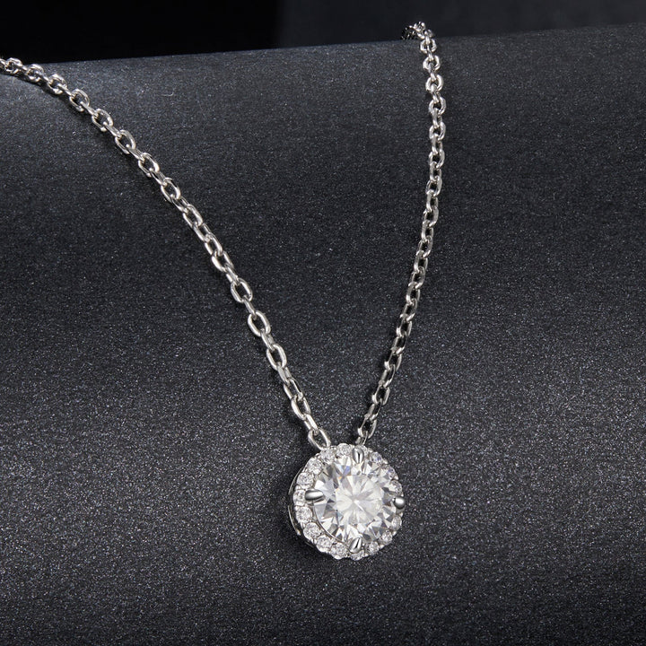925 Sterling Silver Moissanite Necklace 40+5cm with Pavé Setting for Women