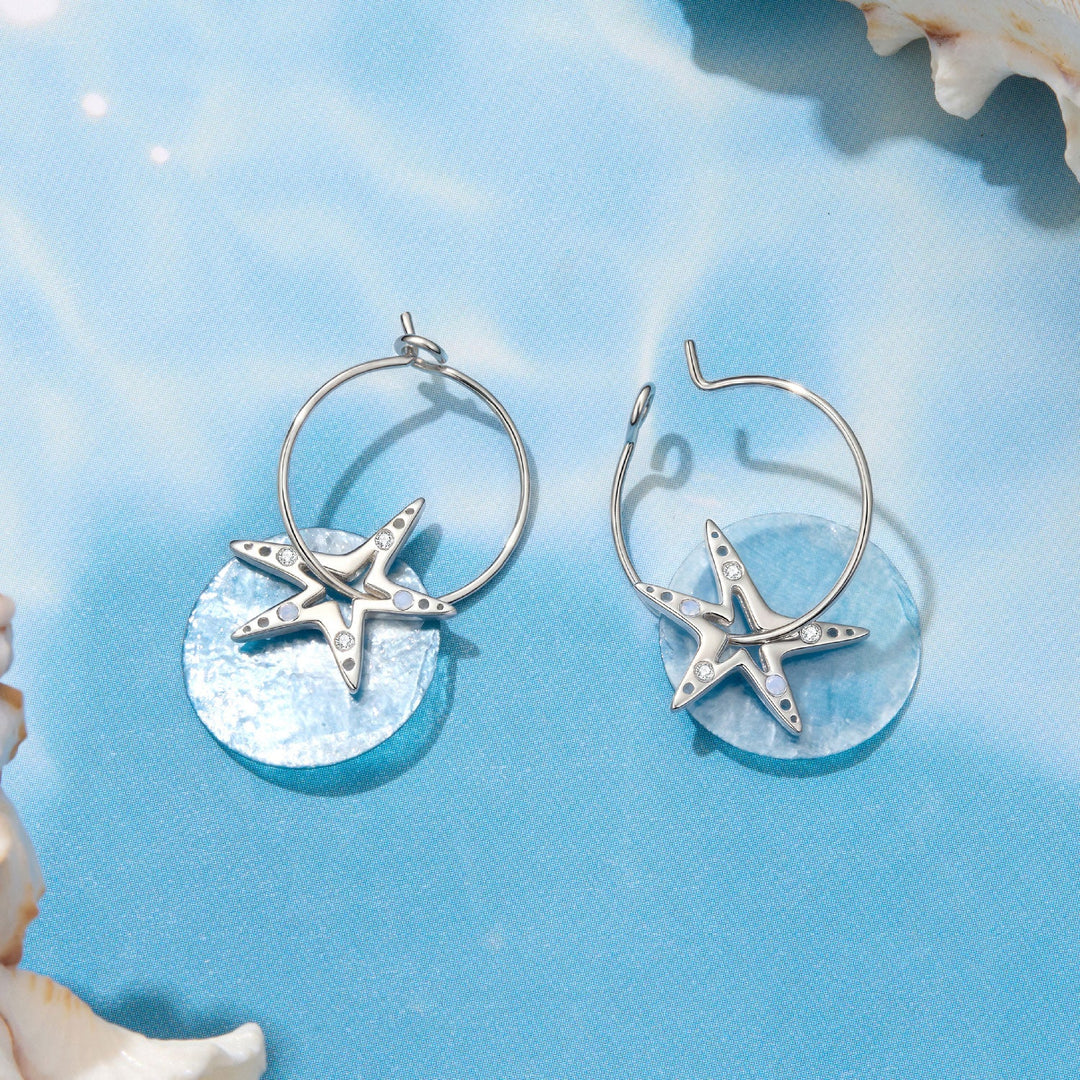 925 Sterling Silver Earrings with Nano Opal Stone and CZ in White Gold Plated, 2.8cm for Women