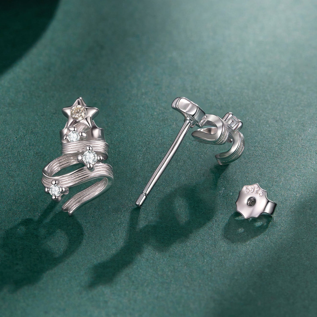 925 Sterling Silver Earrings with White Gold Plating and CZ