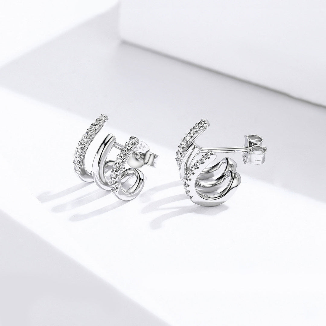 S925 Sterling Silver Platinum Plated Pavé Setting CZ Earrings