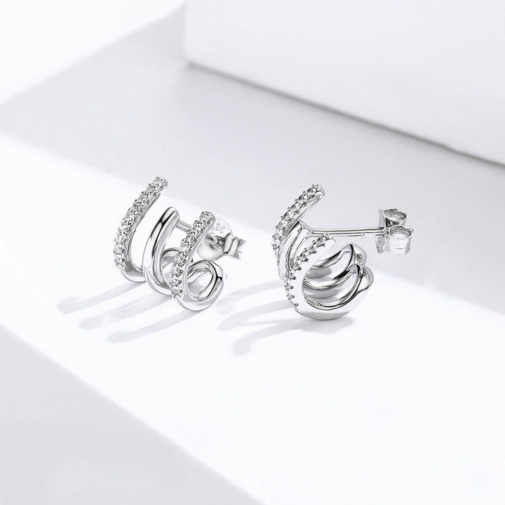 S925 Sterling Silver Platinum Plated Pavé Setting CZ Earrings