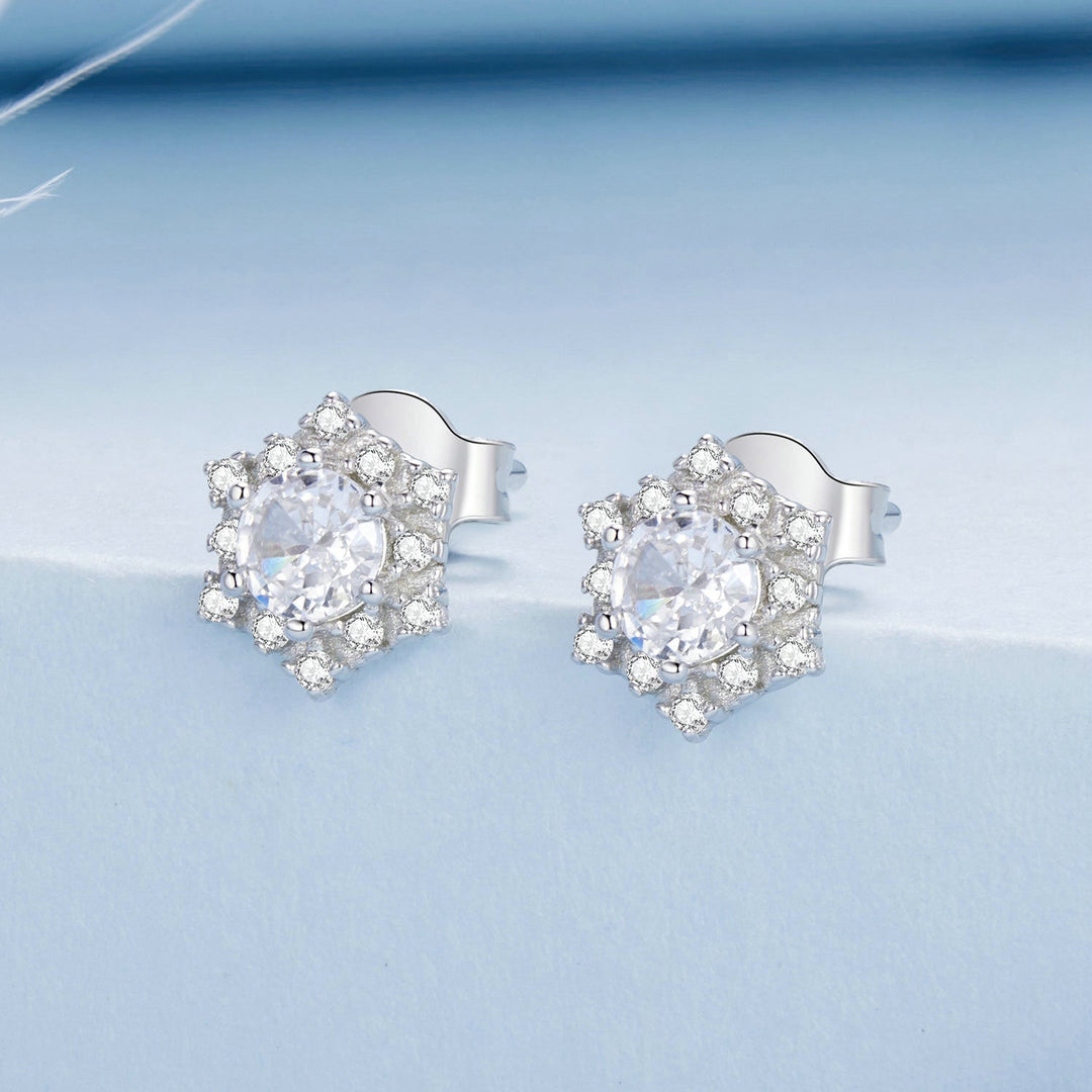 925 Sterling Silver Pavé Setting CZ Platinum Plated Earrings