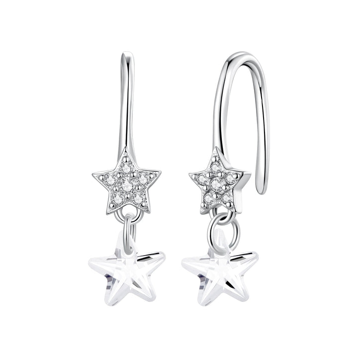 925 Sterling Silver Earrings with Pavé Setting CZ, White Gold Plating, 2.1*0.6cm, for Women