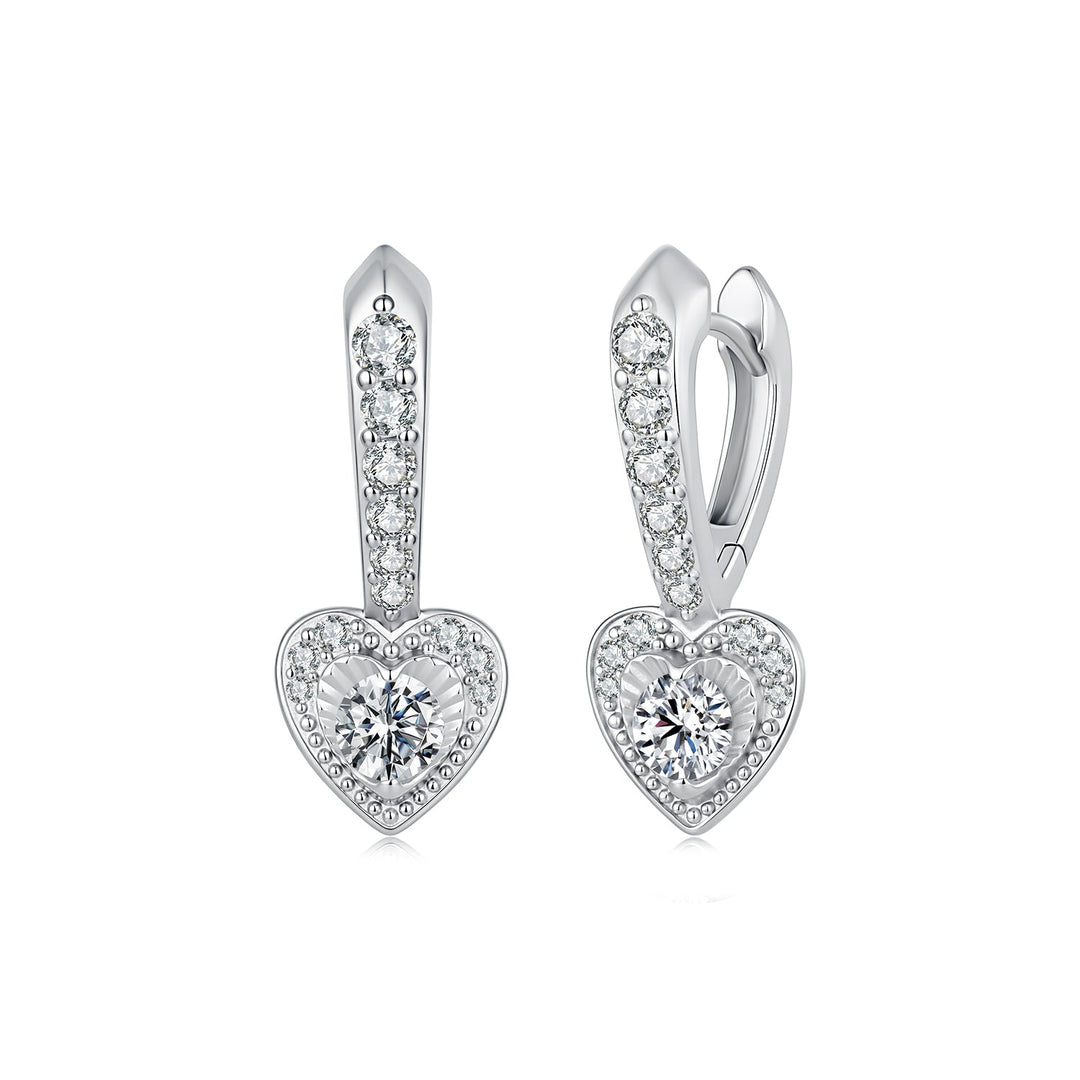 925 Sterling Silver White Gold Plated Moissanite Pavé CZ 2.2x0.9cm Earrings for Women
