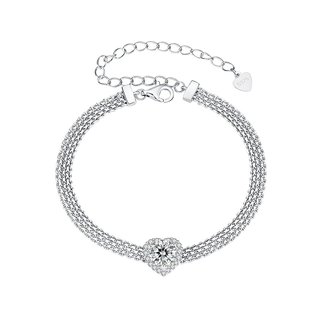 925 Sterling Silver &amp; 1 Carat Moissanite &amp; CZ White Gold Plated Bracelet for Women