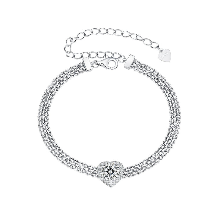 925 Sterling Silver &amp; 1 Carat Moissanite &amp; CZ White Gold Plated Bracelet for Women