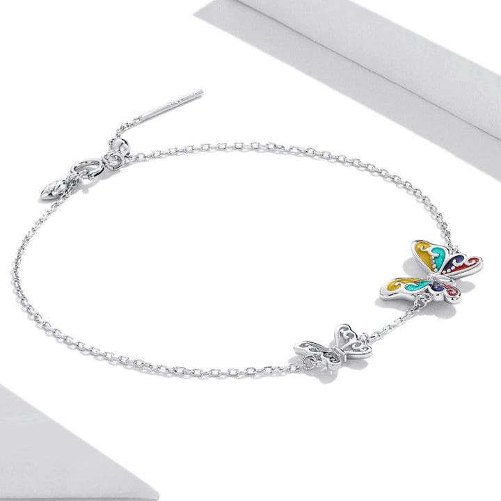 925 Sterling Silver Adjustable Butterfly Enamel Bracelet for Women