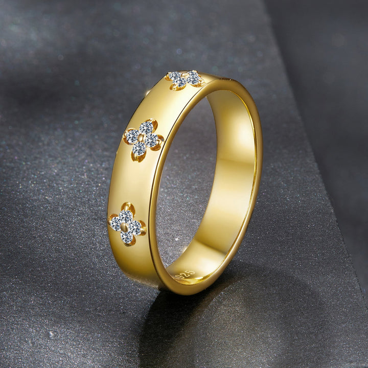 925 Sterling Silver Moissanite Gold Plated Ring for Women, Size 6