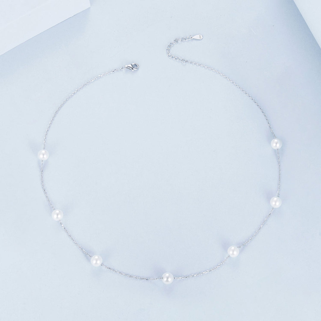 925 Sterling Silver White Gold Plated Necklace with Shell Pearl 400+50mm