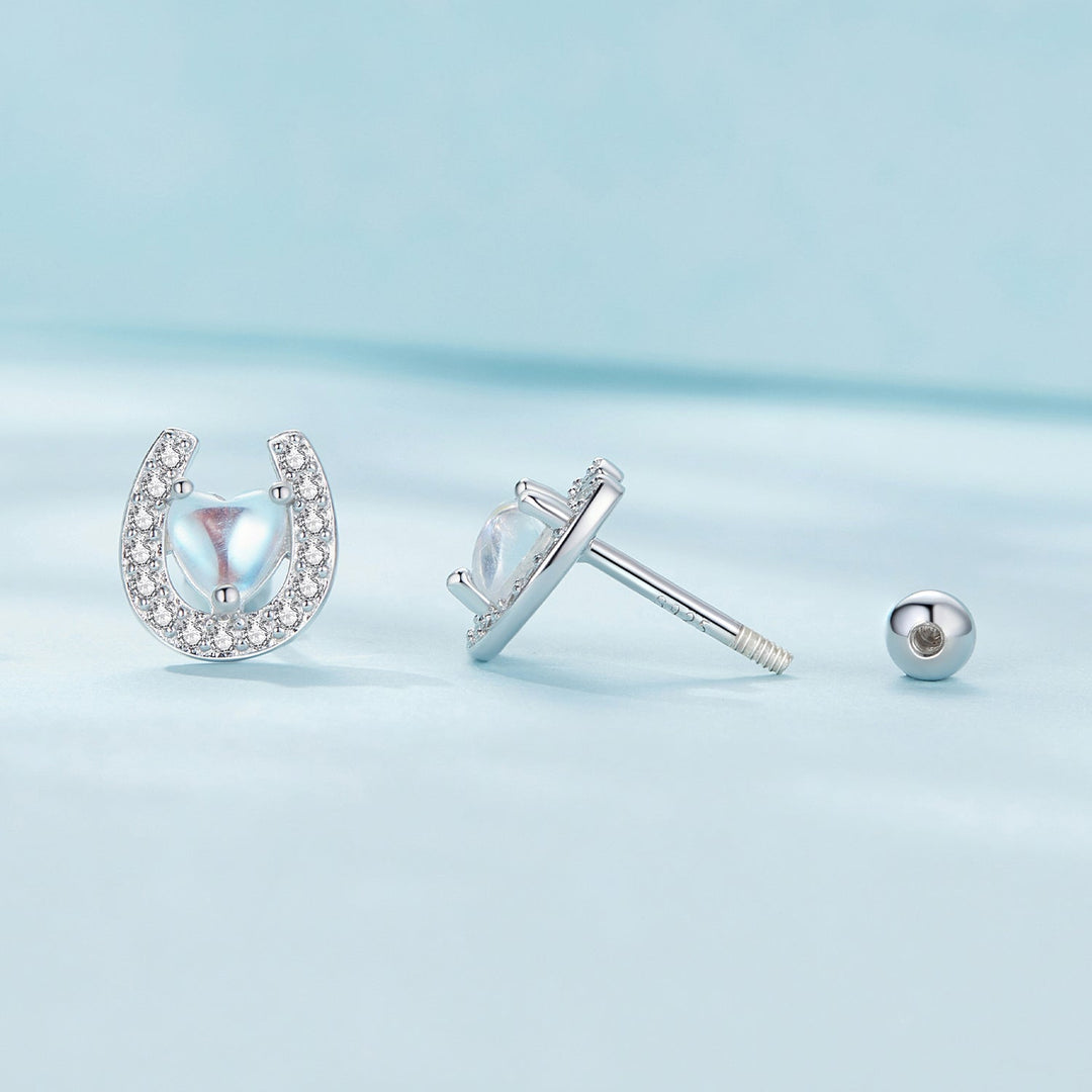 925 Sterling Silver Pavé Setting Moonstone Earrings with CZ and Platinum Plating