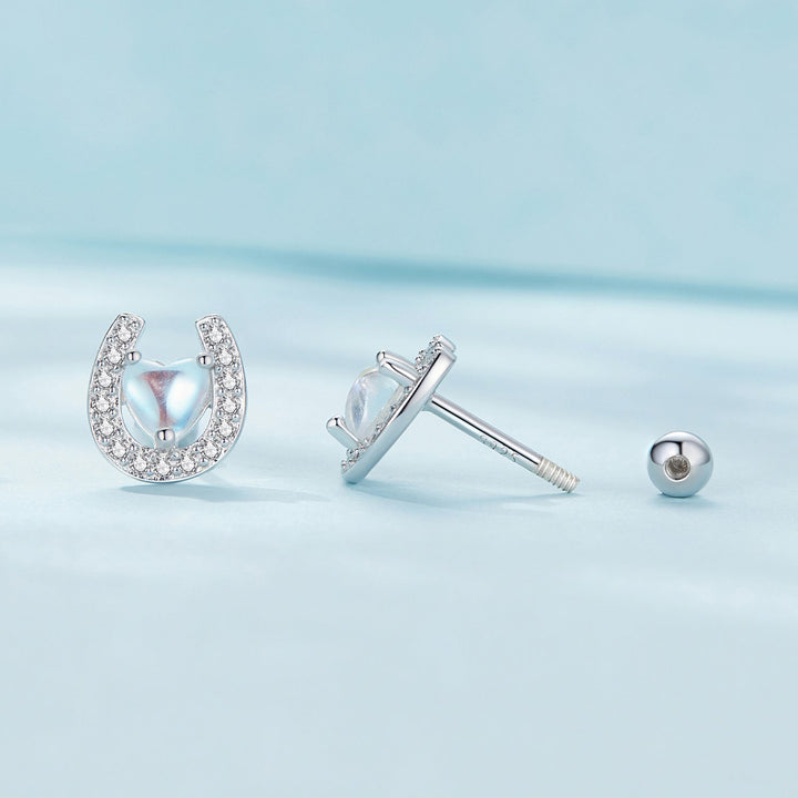 925 Sterling Silver Pavé Setting Moonstone Earrings with CZ and Platinum Plating