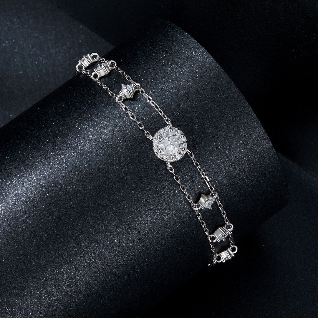 925 Sterling Silver 5.0mm Moissanite Bracelet with CZ and White Gold Plating for Women