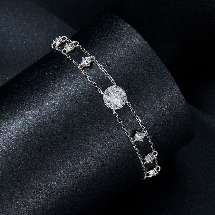 925 Sterling Silver 5.0mm Moissanite Bracelet with CZ and White Gold Plating for Women