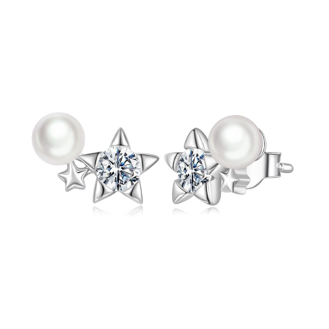 925 Sterling Silver 0.20 Carat Moissanite Earrings with Synthetic Pearl for Women