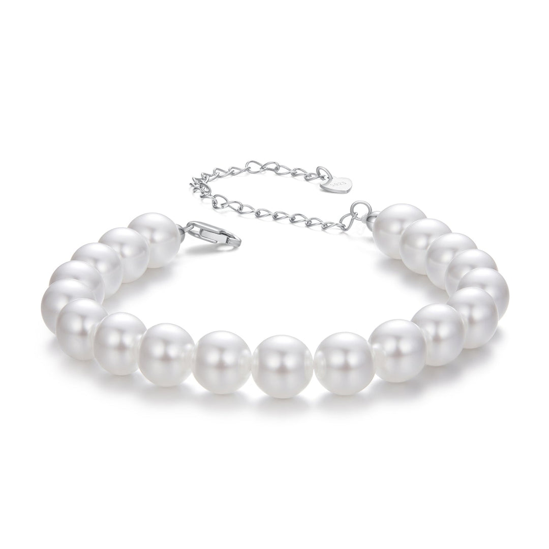 925 Sterling Silver Adjustable White Gold Plated Bracelet with Synthetic Pearl for Women