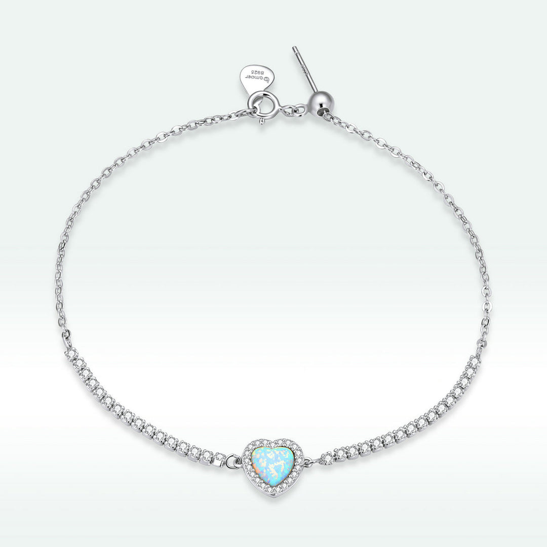 925 Sterling Silver Adjustable Bracelet with Translucent Opal and CZ for Women