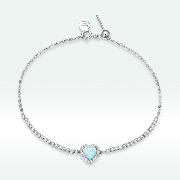 925 Sterling Silver Adjustable Bracelet with Translucent Opal and CZ for Women