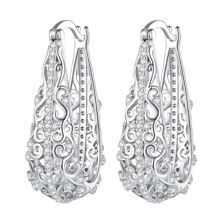 925 Sterling Silver Earrings with Pavé Set CZ, 2.5cm x 0.8cm, for Women