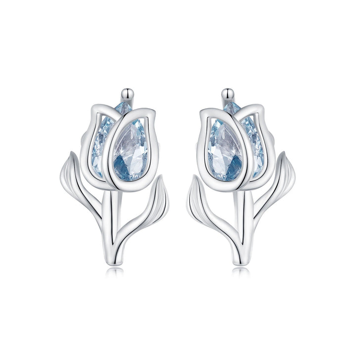 925 Sterling Silver Synthetic Spinel Earrings with Platinum Plating - 12x7mm