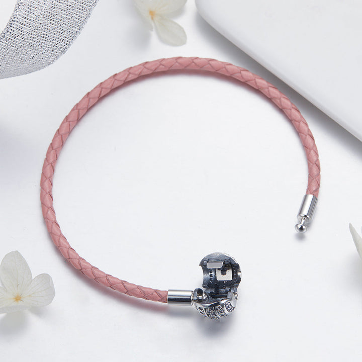 925 Sterling Silver Pavé Setting CZ Bracelet with Genuine Leather for Women