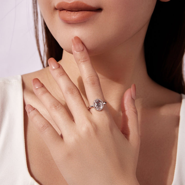 925 Sterling Silver Pavé Setting CZ White Gold Plated Ring with Transparent Glass for Women