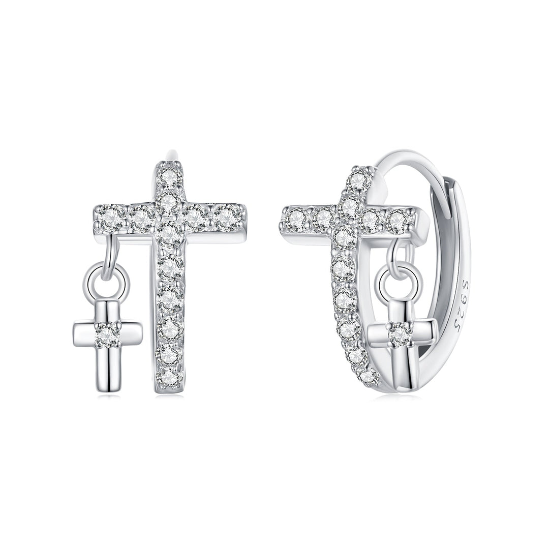 925 Sterling Silver Earrings with Pavé Setting CZ in White Gold, Size 13*8mm for Women