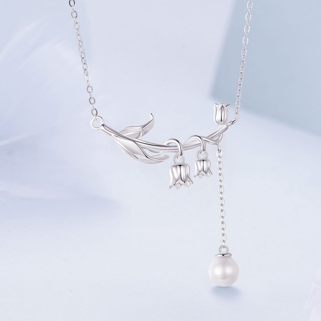 925 Sterling Silver Necklace with Quality Shell Pearl &amp; Platinum Plating, 380mm Length for Women