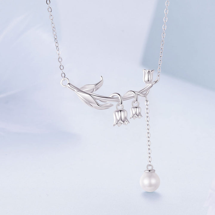 925 Sterling Silver Necklace with Quality Shell Pearl &amp; Platinum Plating, 380mm Length for Women