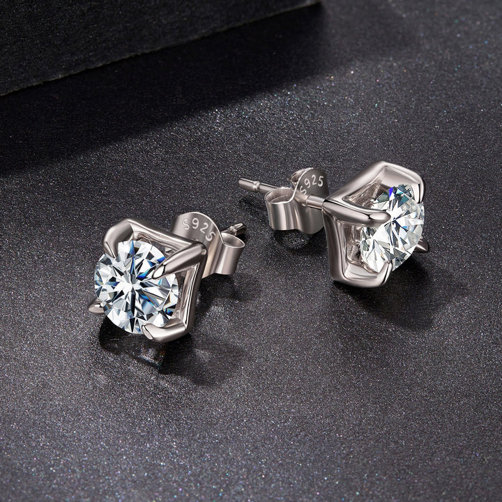 925 Sterling Silver &amp; Moissanite Earrings - White Gold Plated, 0.5ct, Style S for Women