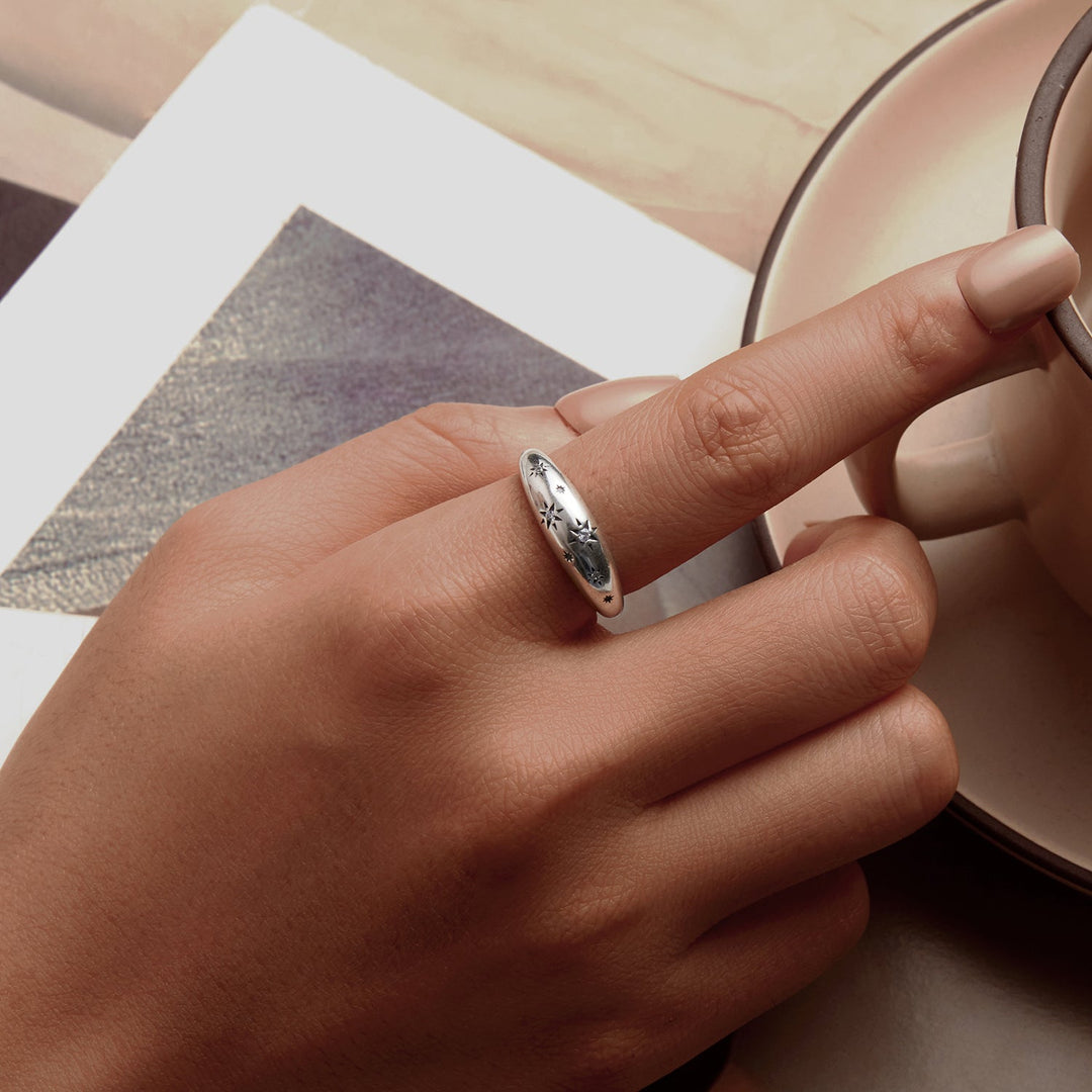 925 Sterling Silver Ring with Pavé Setting CZ, Width 2.2-5.8mm, Oxidized Silver, Women&