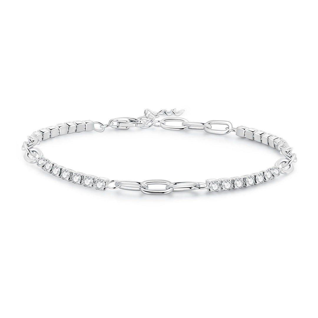 925 Sterling Silver Bracelet with Pavé Setting CZ, Platinum Plated, 14.5+3cm, for Women