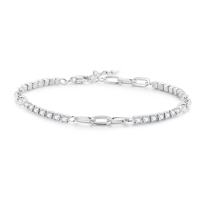 925 Sterling Silver Bracelet with Pavé Setting CZ, Platinum Plated, 14.5+3cm, for Women