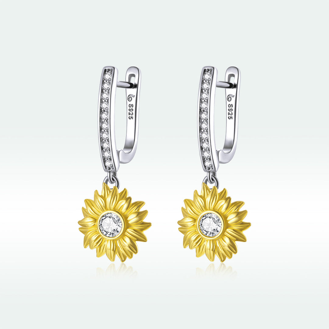 S925 Sterling Silver Plated Gold Pavé Setting CZ Earrings