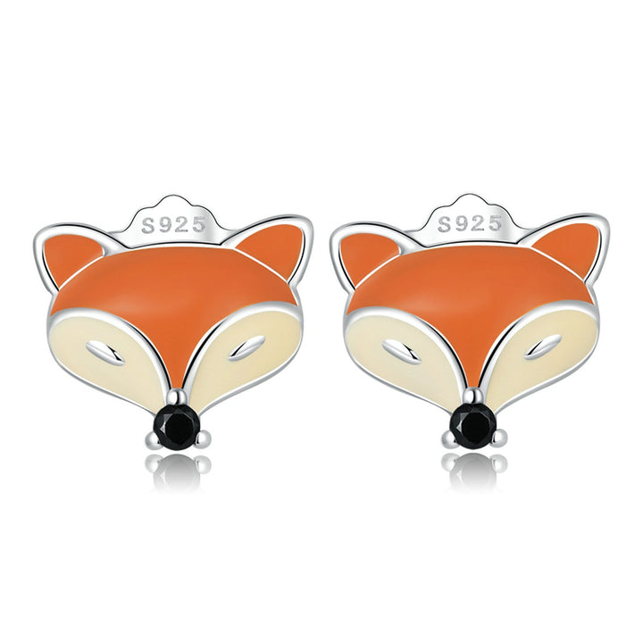925 Sterling Silver Earrings with Pavé Setting and Enamel Process, Oxidized, 0.7*0.9cm for Women