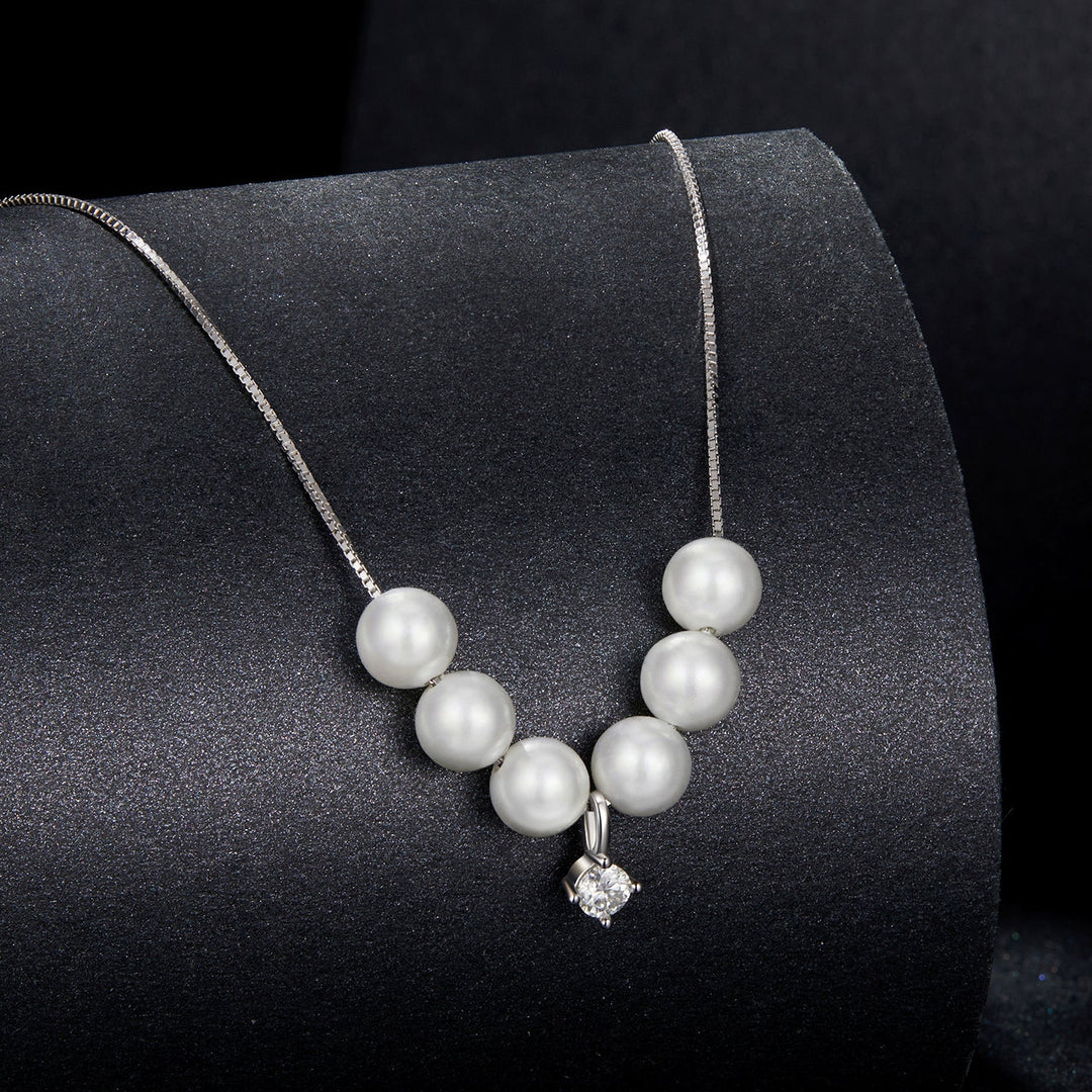 925 Sterling Silver Moissanite &amp; Quality Shell Pearl Adjustable Necklace for Women