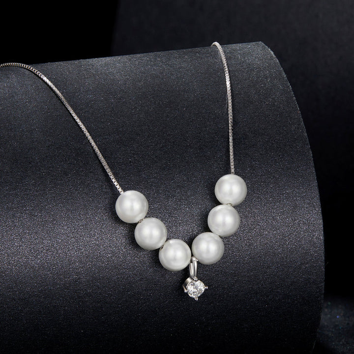 925 Sterling Silver Moissanite &amp; Quality Shell Pearl Adjustable Necklace for Women