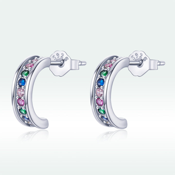 925 Sterling Silver Earrings with Pavé Setting CZ, 1.1*0.3 cm