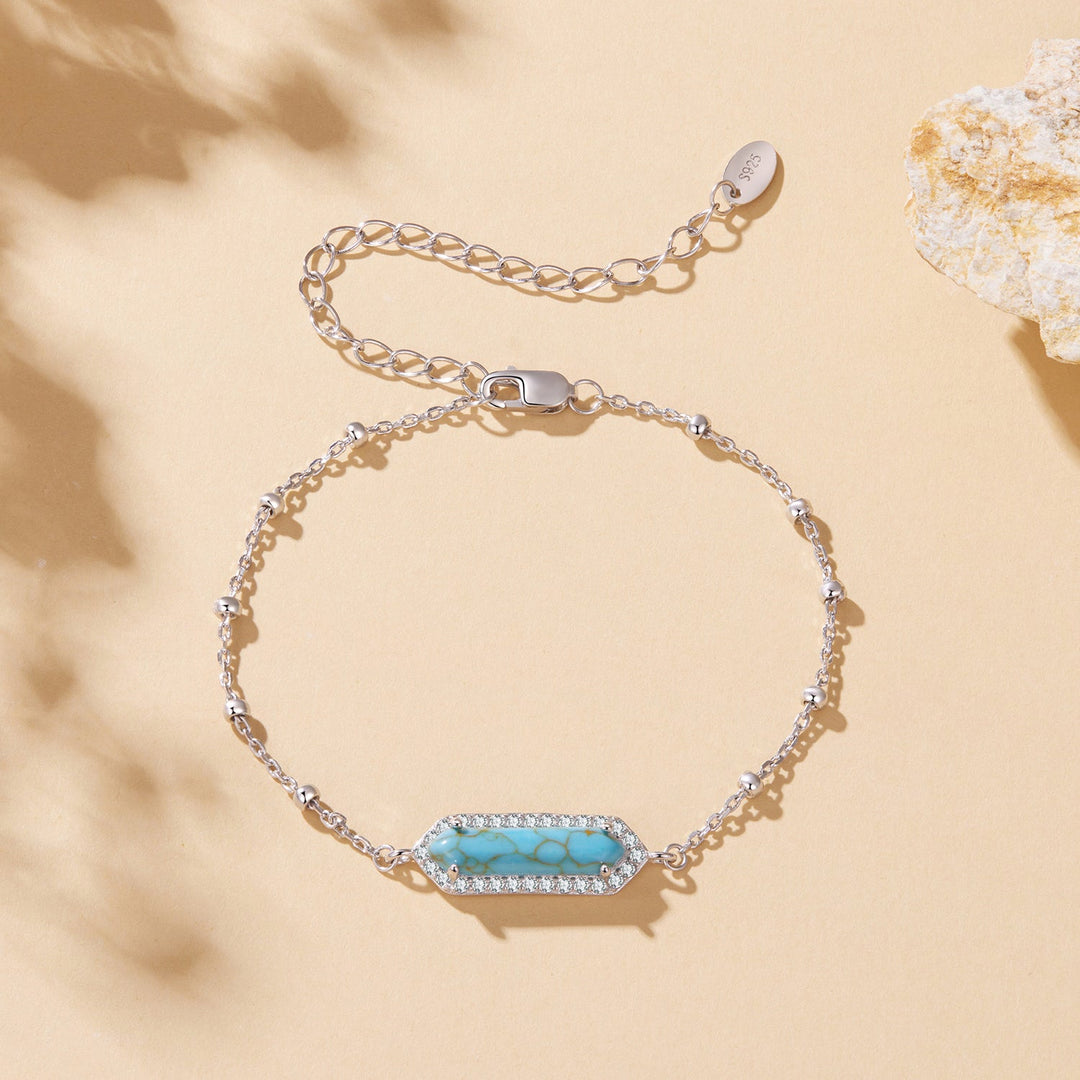 925 Sterling Silver White Gold Plated Bracelets with Synthetic Turquoise for Women
