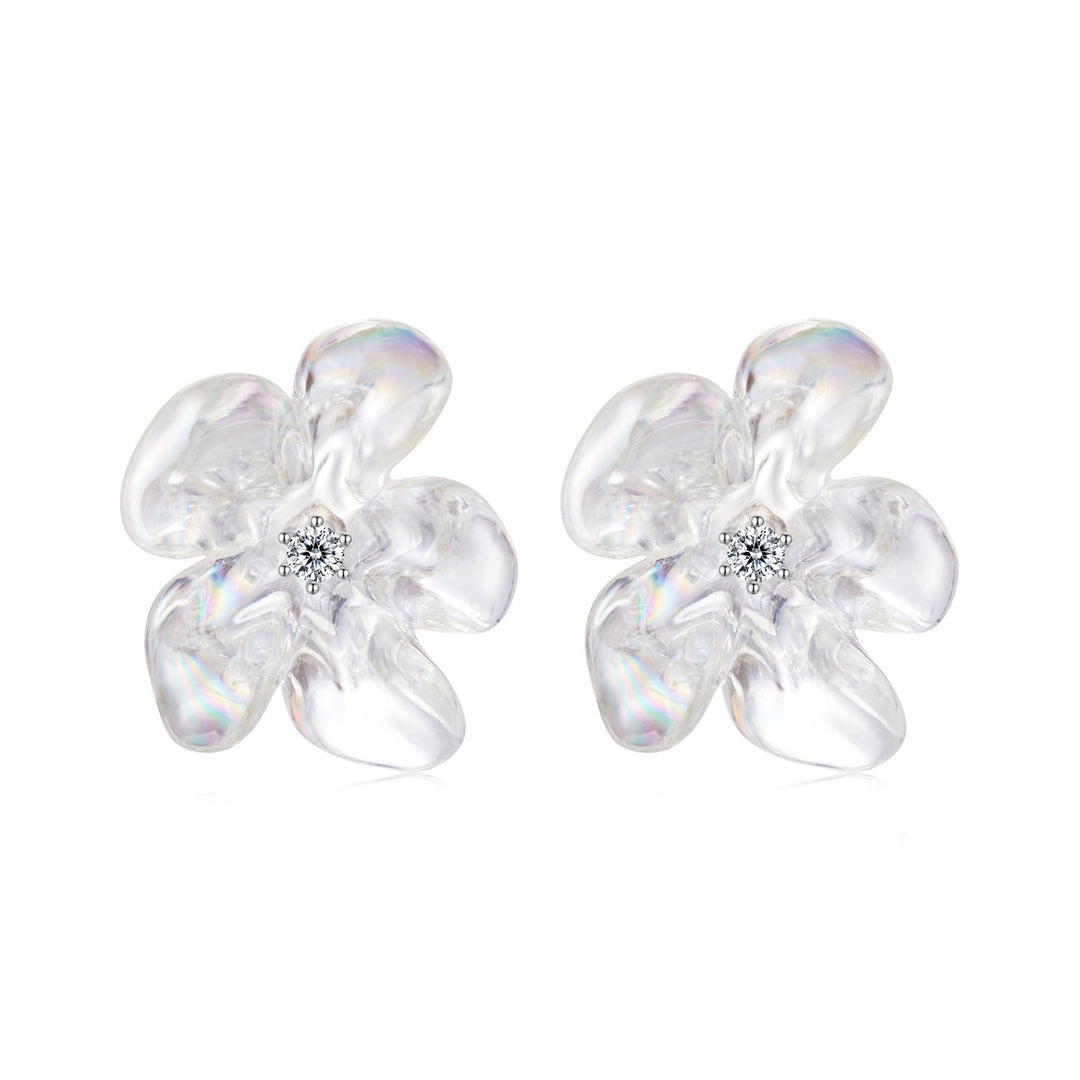 925 Sterling Silver Earrings with Pavé Setting CZ and Resin, 2.5x2.1cm for Women