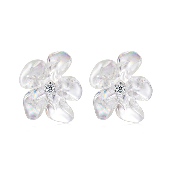 925 Sterling Silver Earrings with Pavé Setting CZ and Resin, 2.5x2.1cm for Women