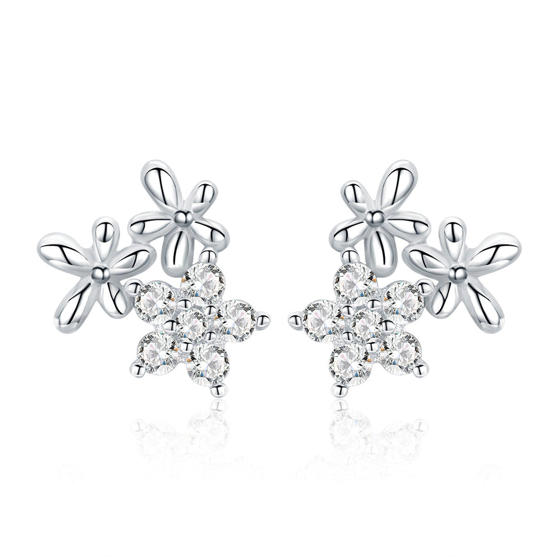 925 Sterling Silver Earrings with CZ in Pavé Setting, 0.6*0.7cm for Women