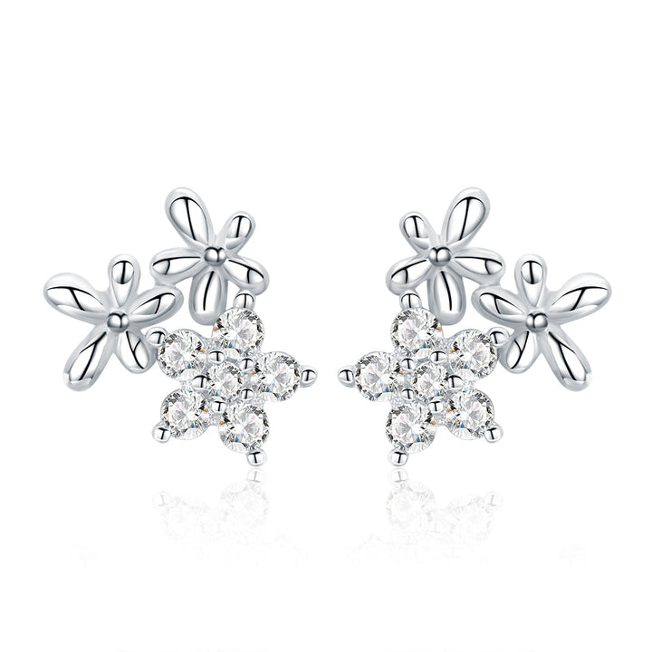 925 Sterling Silver Earrings with CZ in Pavé Setting, 0.6*0.7cm for Women