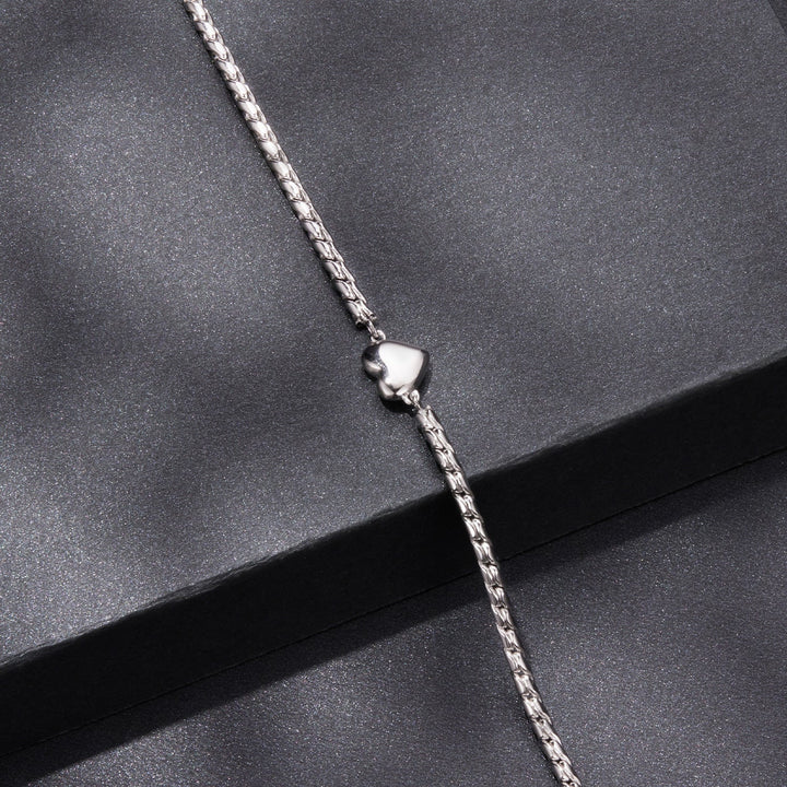 925 Sterling Silver Moissanite Heart Bracelet for Women - Silver - 15+6cm Length, 0.3cm Thickness