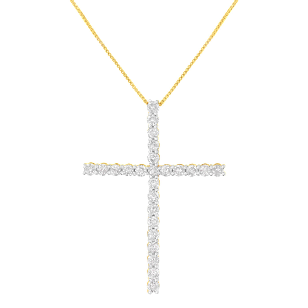 .925 Sterling Silver 3.0 Cttw Round Shape Diamond 1-1/2" Cross Pendant with Box Chain Necklace (I-J Color, I2-I3 Clarity) - 18"