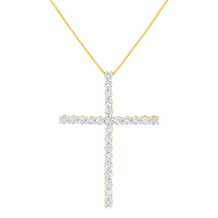 .925 Sterling Silver 3.0 Cttw Round Shape Diamond 1-1/2" Cross Pendant with Box Chain Necklace (I-J Color, I2-I3 Clarity) - 18"