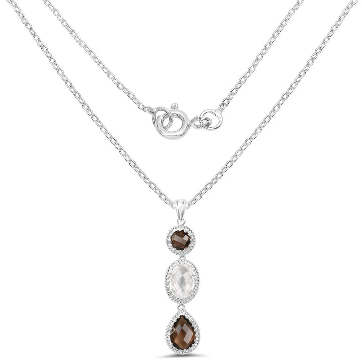 12.14 Carat Genuine Crystal Quartz &amp; Smoky Quartz .925 Sterling Silver Pendant