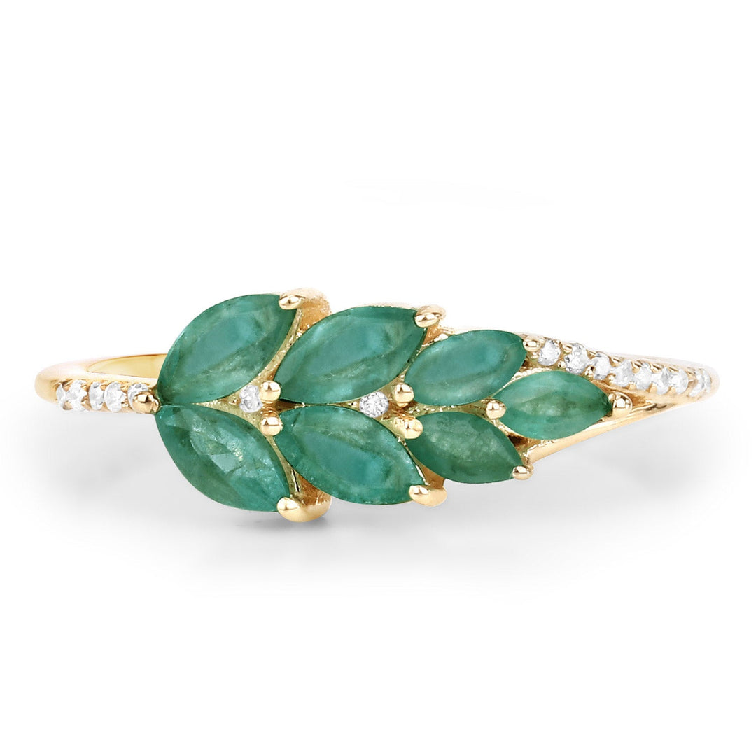 0.68 Carat Genuine Zambian Emerald and White Diamond 14K Yellow Gold Ring